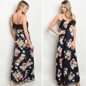 Women’s Ruffle Trim Floral Print Maxi Dress